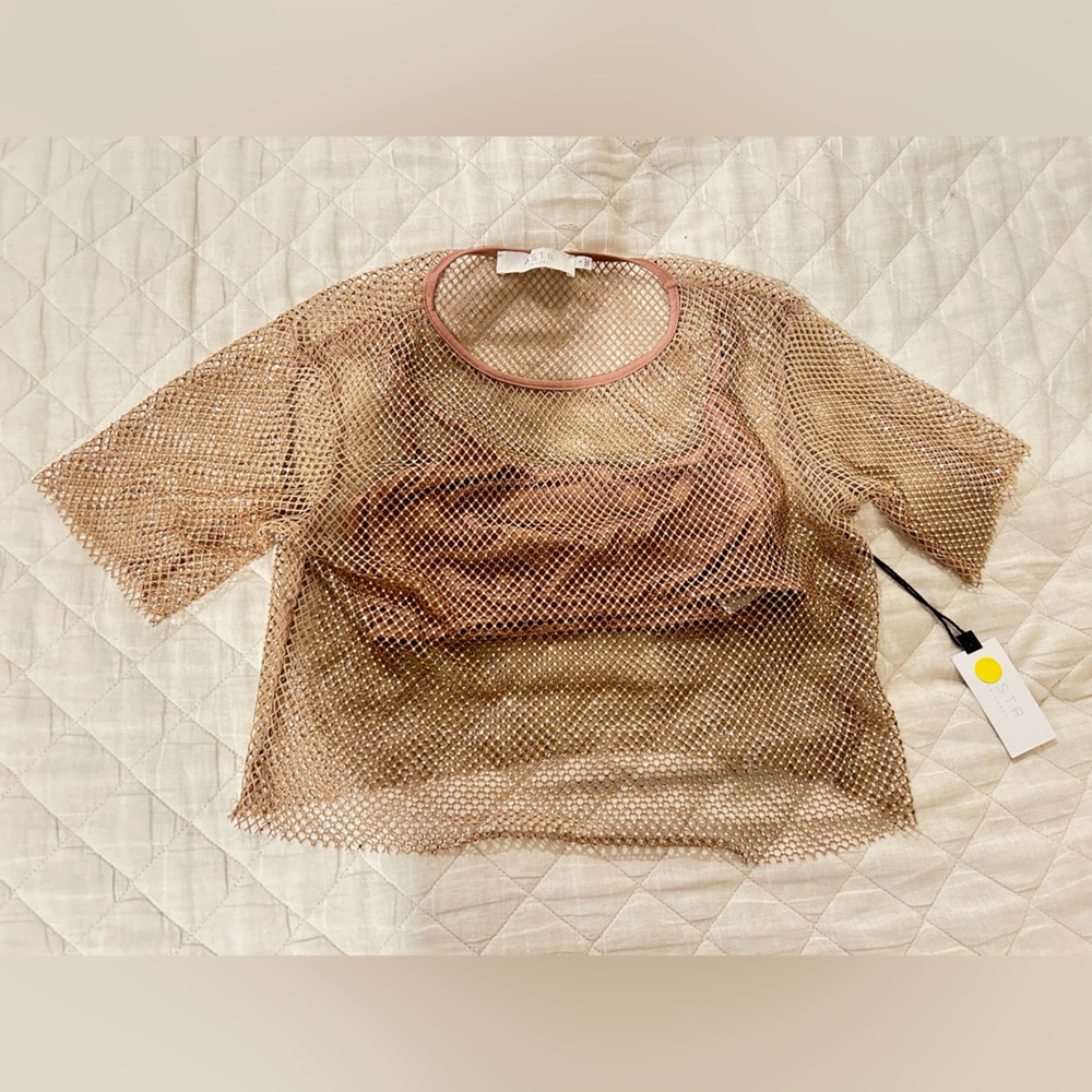 ASTR Metallic Mesh Tank Top in Taupe